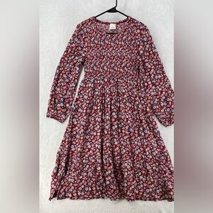 Elloh Dress Womens Sz Large Red Floral Ruffle Balloon Sleeve Fall Holiday NWOT